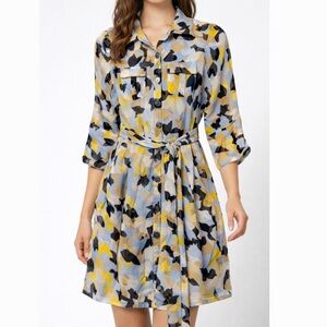 Diane Von Furstenberg Hillevi Multicolor Long Sleeve Silk Shirt Dress